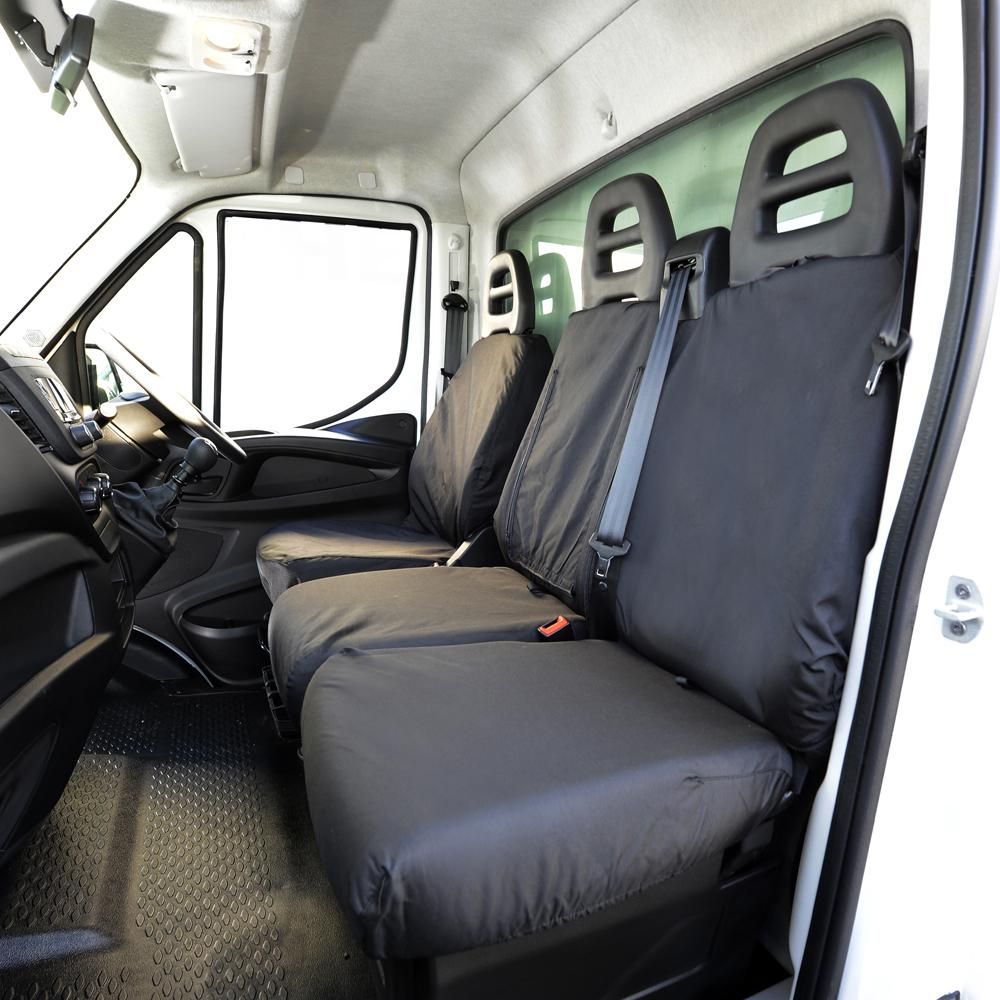 Black Quilted Leather Van Seat Covers For Iveco Daily - Front Set, Water-Resistant