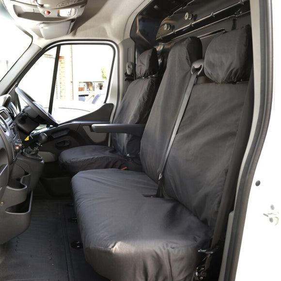 Renault Master Van 2010-2022 Tailored  Seat Covers - Three Front Seats Folding Middle Seat Single Base Seat