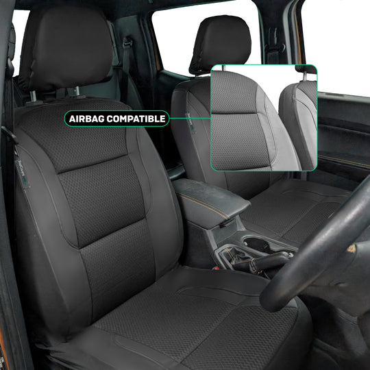 Driver & Passenger Semi-Tailored Leatherette & Memory Foam Seat Covers - Waterproof & Airbag Compatible