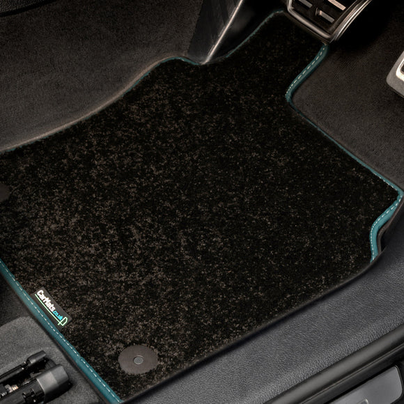Saab 9-3 1998-2005 Car Mats // Black Elite, Green Trim, No Heelpad