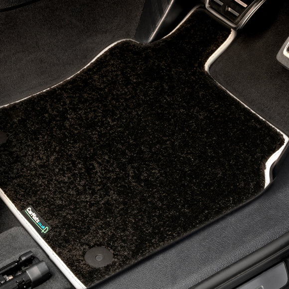 Mercedes EQS Saloon 2021+ Car Mats // Black Elite, White Trim, No Heelpad