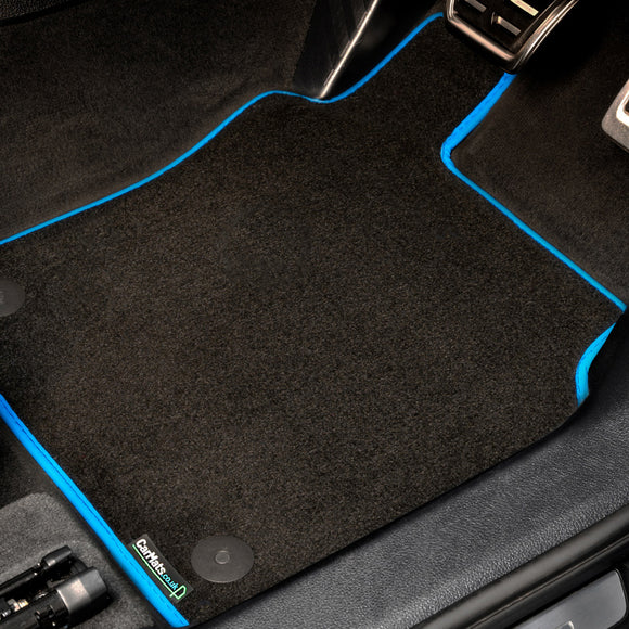 Vauxhall Grandland EV & Hybrid 2024+ Car Mats // Black Executive, Light Blue Trim, No Heelpad