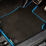 smart #3 2024+ Car Mats // Black Executive, Light Blue Trim, Carpet Heelpad