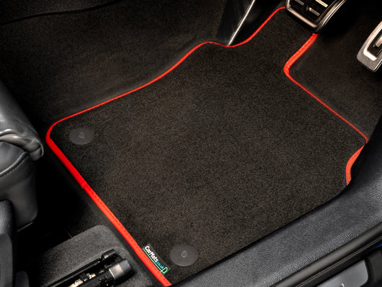 Nissan Qashqai (J11) 2014-2021 Car Mats // Black Executive, Red Trim, Carpet Heelpad