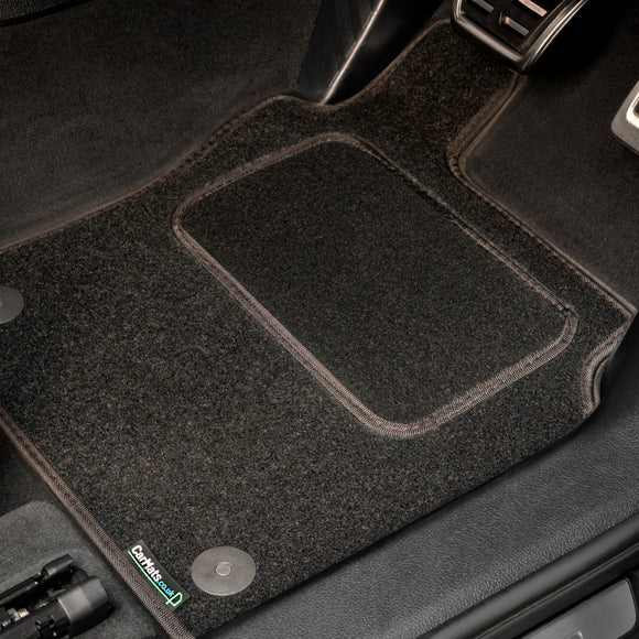 Hyundai Santa Fe 2018-2024 (driver clip space 31.5cm) 7 seat Car Mats // Black Grand, Black Trim, PVC Heelpad