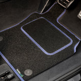 Ford Focus Mk3 2015-2018 Car Mats // Black Grand, Blue Trim, PVC Heelpad