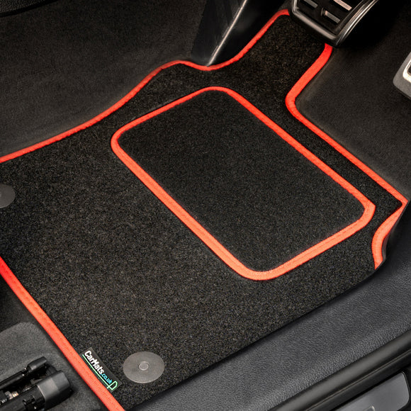 Vauxhall Corsa F 2019+ Car Mats // Black Grand, Red Trim, Carpet Heelpad