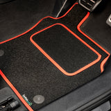 BMW Z3 E36 1996-2002 Car Mats (holes for tspike clips) // Black Grand, Red Trim, Carpet Heelpad