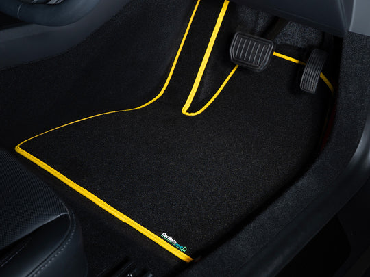 Volkswagen T-Roc 2017+ Car Mats // Black Grand, Yellow Trim, Carpet Heelpad