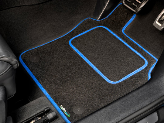 Audi A1 2010-2019 Car Mats // Black Motor, Blue Trim, PVC Heelpad