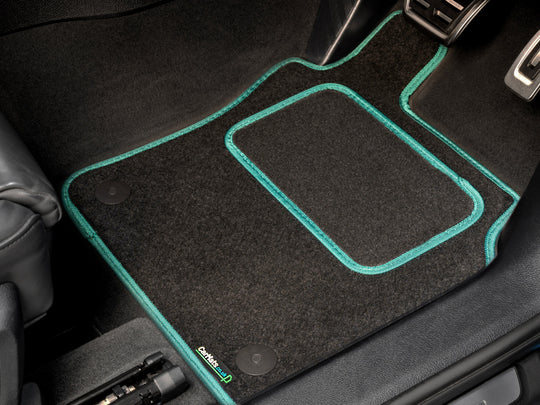 Volkswagen Golf Mk6 2008-2013 Car Mats // Black Motor, Green Trim, Carpet Heelpad