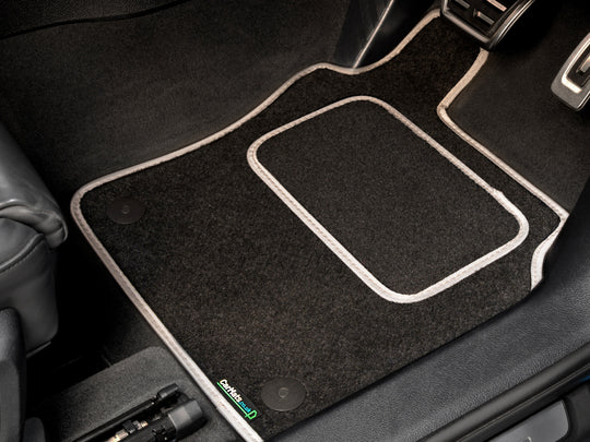 Ford Fiesta Mk8 2017-2023 Car Mats // Black Motor, White Trim, Carpet Heelpad