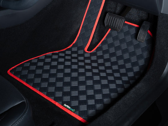 Volkswagen Golf Mk7 2013-2019 Car Mats // Odourless Rubber, Red Trim, No Heelpad