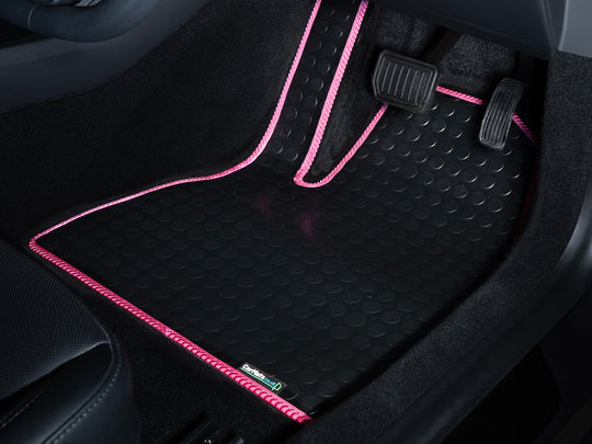 Jaecoo 5 EV 2025+ (2 Clips) Car Mats // Black Off Road Rubber, Pink Trim, No Heelpad