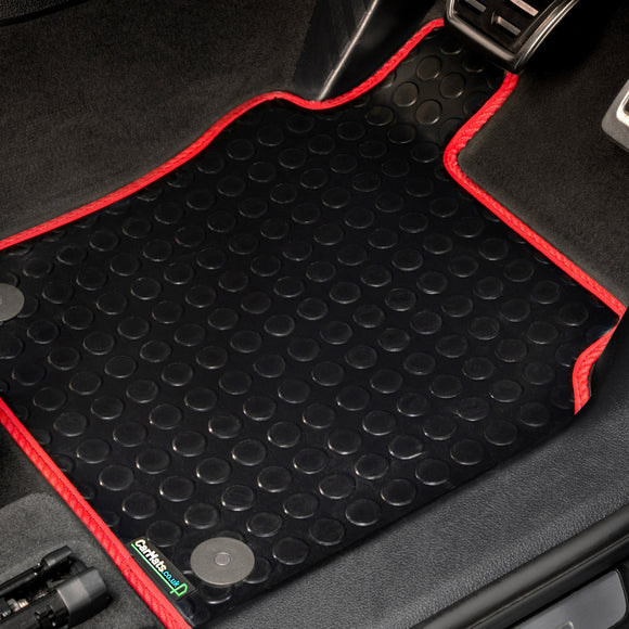 Toyota Hilux Double Cab 2011-2016 Car Mats // Black Off Road Rubber, Red Trim, No Heelpad