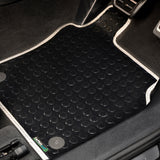 Seat Leon 2020+ Car Mats // Black Off Road Rubber, White Trim, No Heelpad