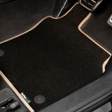 Audi A3 Hybrid 2020+ Car Mats // Black Super, Beige Trim, Carpet Heelpad