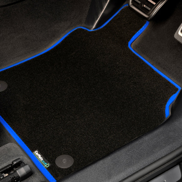 Hyundai Tucson 2004-2015 Car Mats // Black Super, Blue Trim, Carpet Heelpad