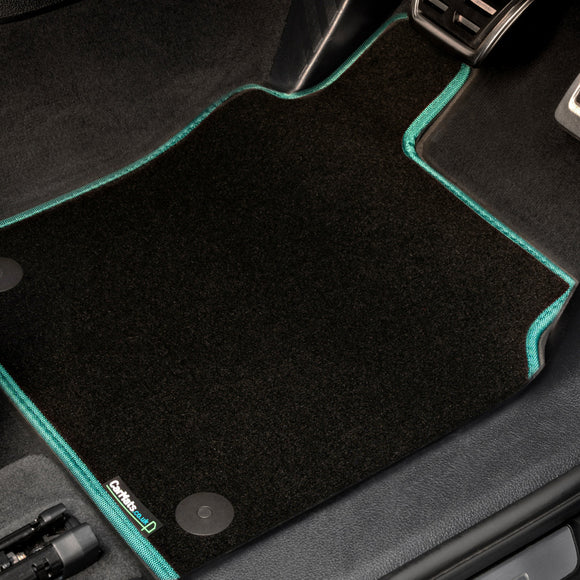 Mercedes M-Class 2012-2015 Car Mats // Black Super, Green Trim, Carpet Heelpad