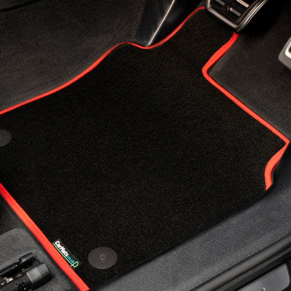 Kia Sportage 2016-2019 Car Mats (stud fixing) // Black Super, Red Trim, Carpet Heelpad