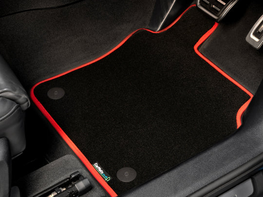 Mazda MX-5 mk4 2015+ Car Mats // Black Super, Red Trim, Carpet Heelpad